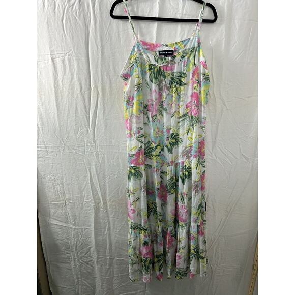 DKNY Jeans Summer Floral Dress XL Sundress Strappy Ruffles Fairy‎ - Picture 1 of 10